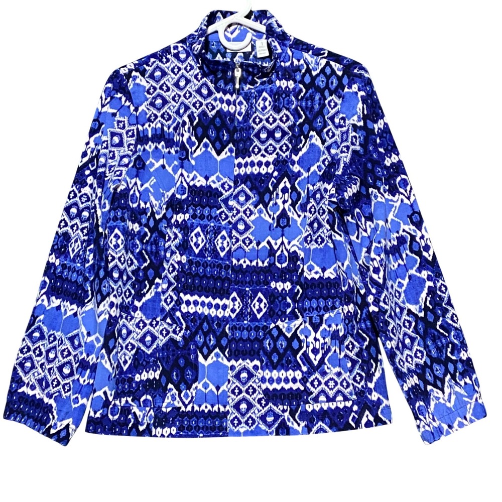 Zenergy by Chicos Blue Neema Batik Windbreaker Unlined Stretch Jacket M 1A303375